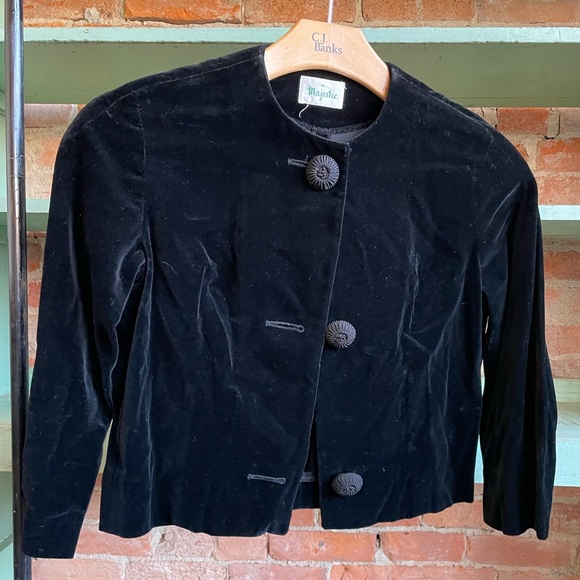 Vintage black velvet button up top - Picture 1 of 9